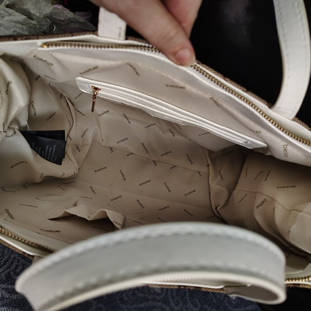 New with Tags MSRP 129 - Bebe Tote tan and white - Picture 7 of 7